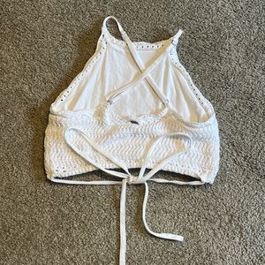cute cross back white crochet tank top